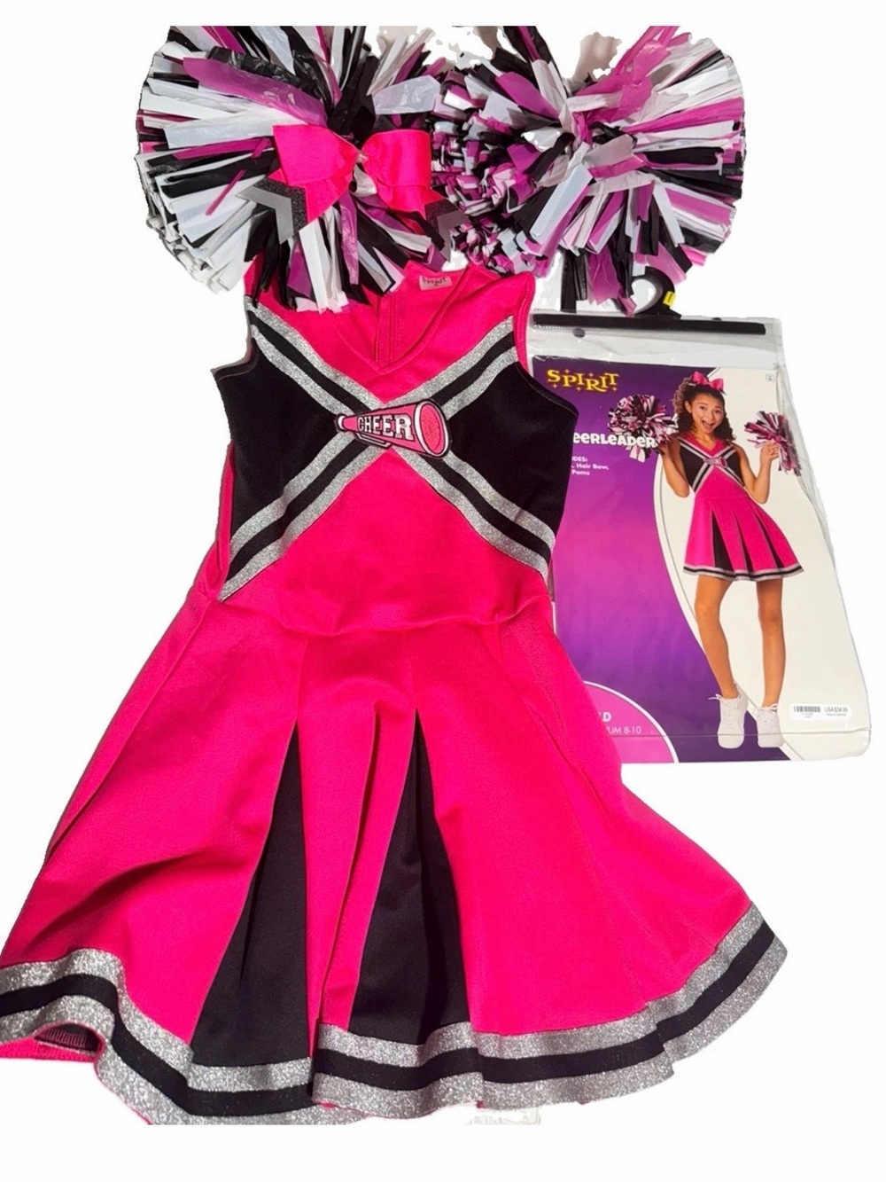 Spirit Halloween Cheerleader Costume Pink Girls Size 8-10 Medium Kids Dress up